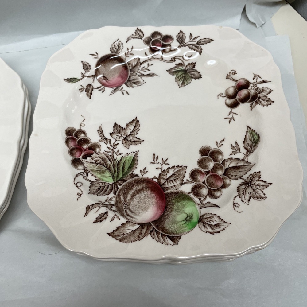 Johnson Bros Harvest Time 8" Square Salad Plates Set 3 England Fruit Vintage